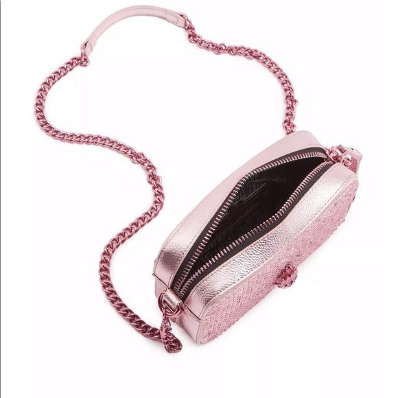 KURT GEIGER LONDON Kensington Small Patent Pink Rhinestone Leather Camera Bag - Picture 7 of 10